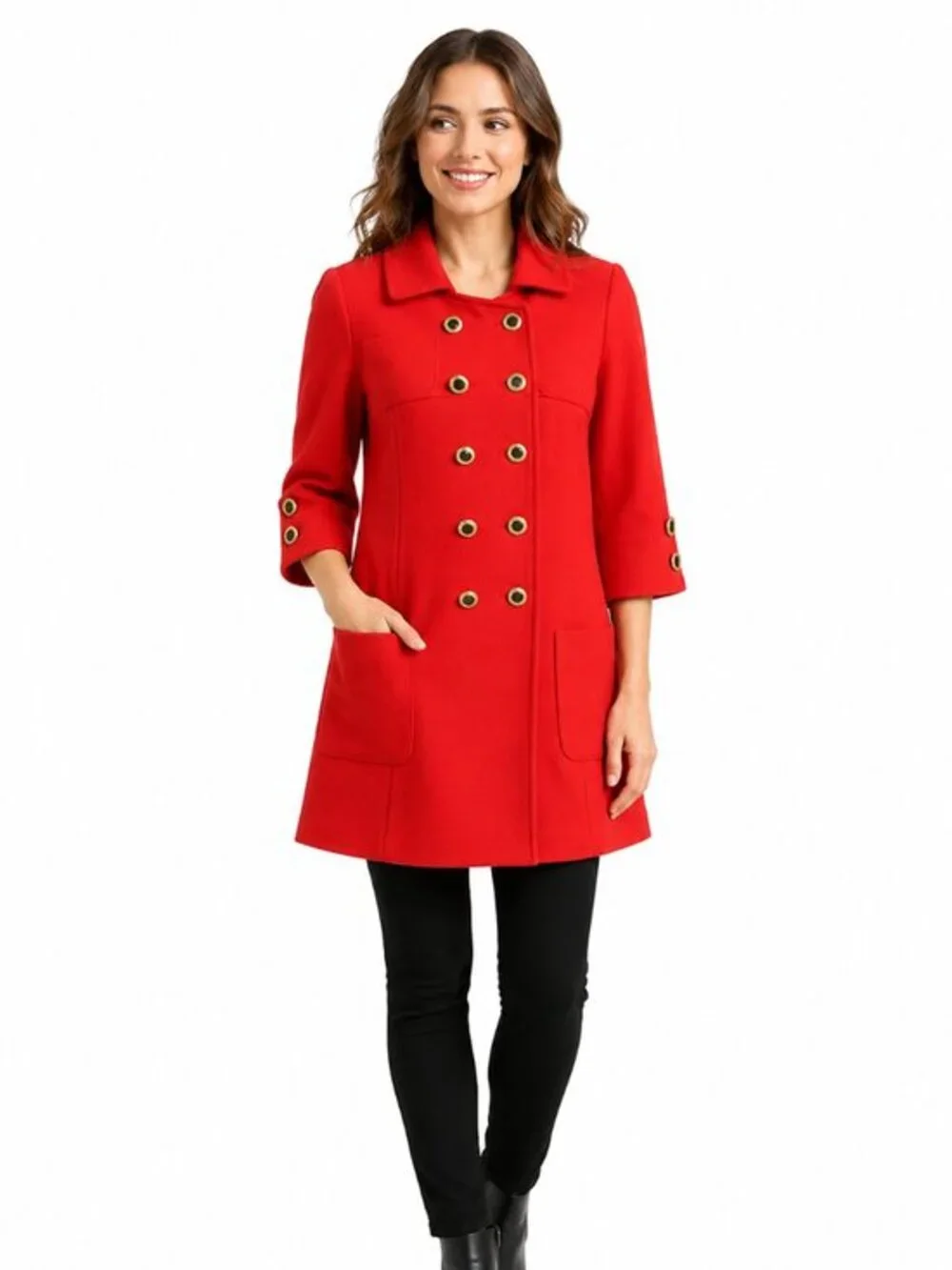 Anthropologie Third Piece Wool Double Breast Peplum Peacoat Jacket in Red Size 8